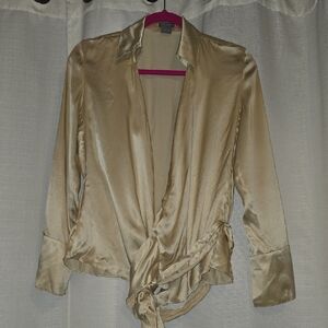 Ann Taylor Satin Blouse in Light Gold